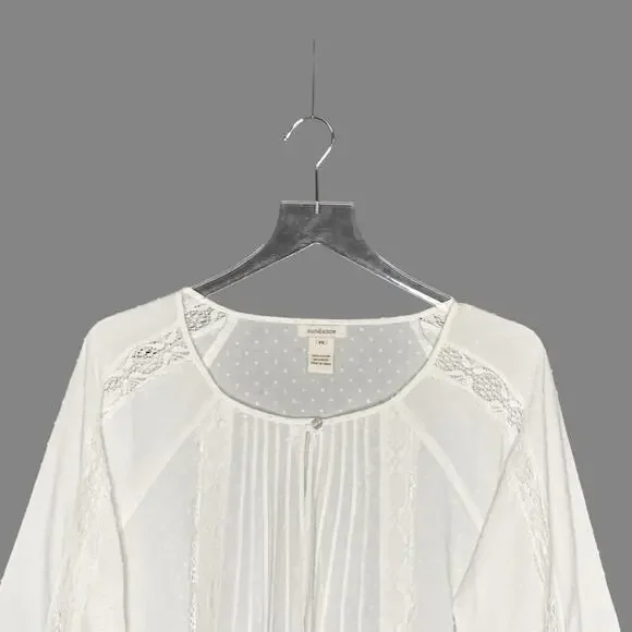 Sundance L Womens White Lace Swiss Dot Tunic Peasant Top Relaxed Whimsy - Picture 4 of 7